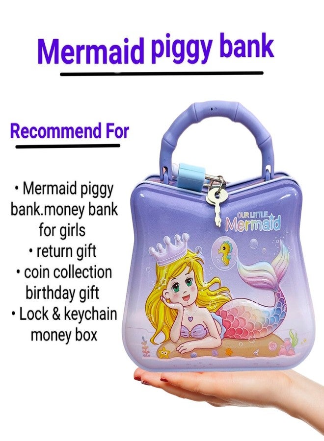 Tera13 TERA Piggy Bank for Kids, Mermaid Coin Box with Lock & Key, Metal Money Bank for Boys and Girls (1pcs) - Image 2